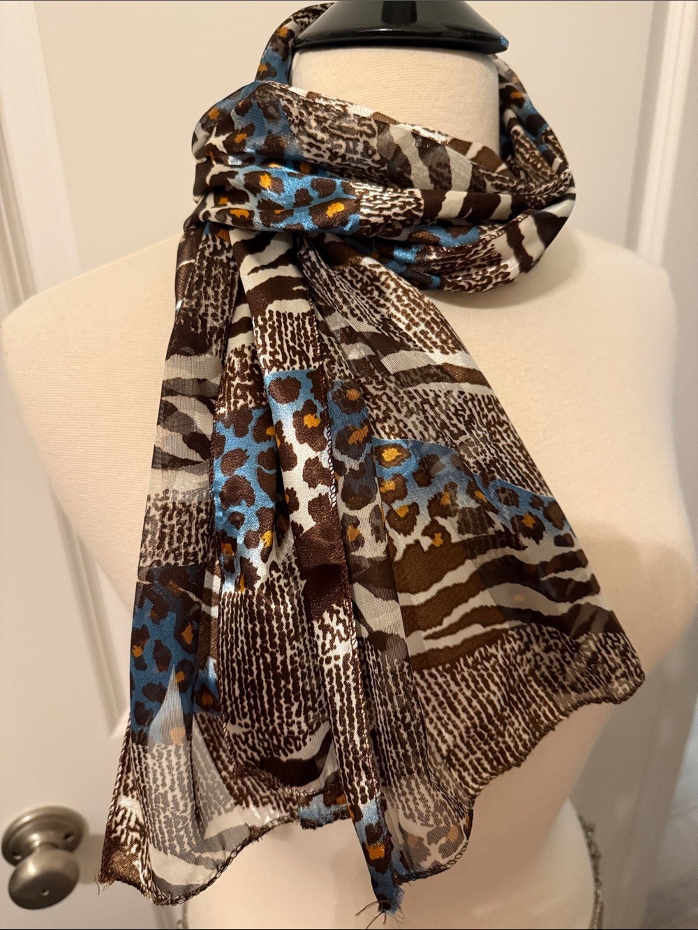 Brown and Blue Animal Print Scarf - Women Accessories
